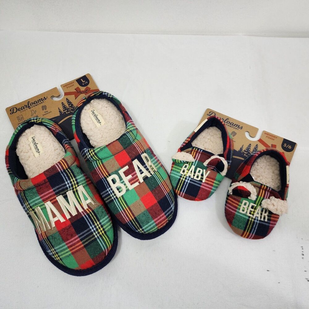NEW Dearfoams Plaid Family Matching Comfort Slippers Womens 9/10  Baby 5/6